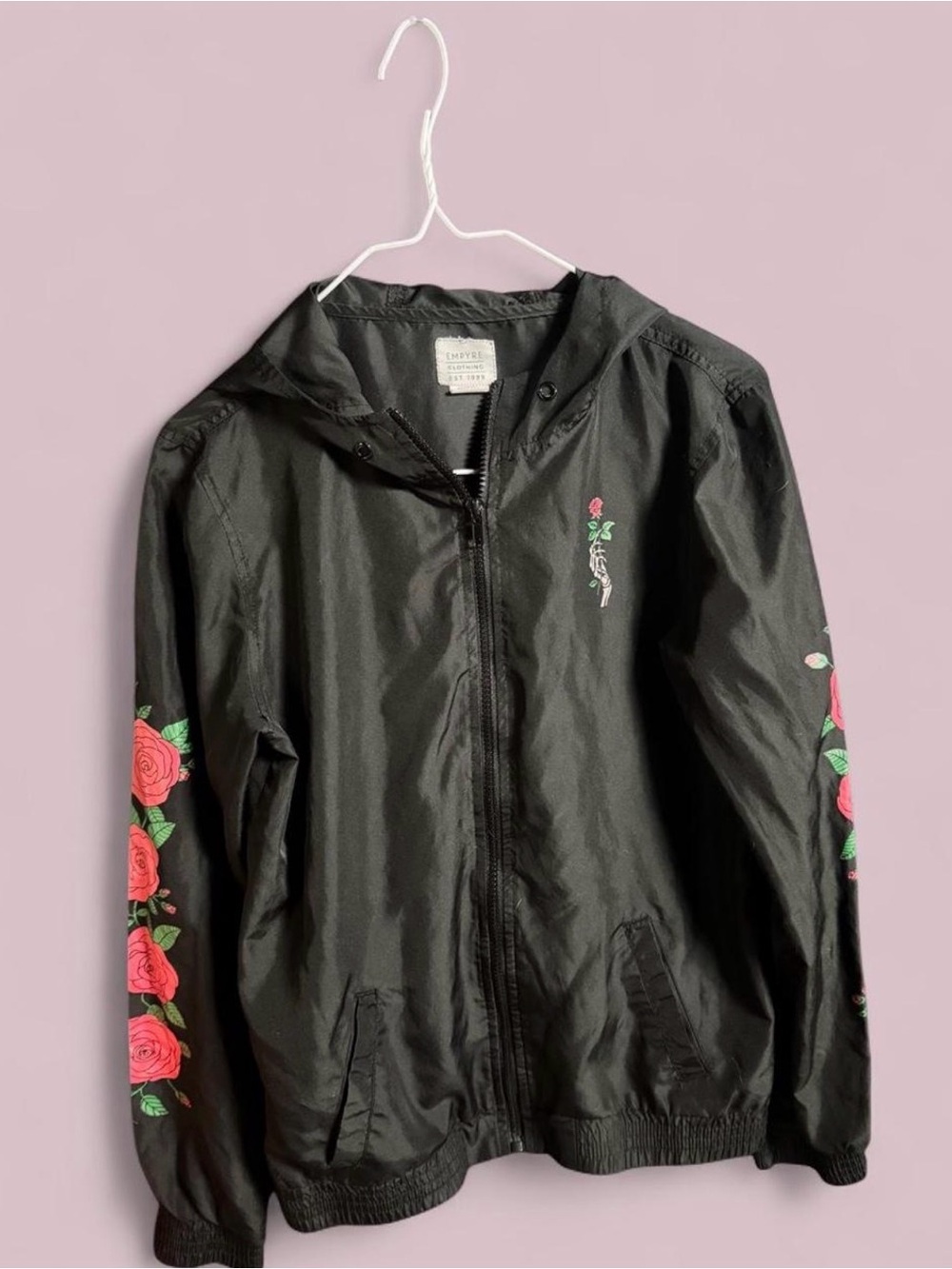 Empyre Gothic Rose Windbreaker Jacket Women’s Medium Black Skeleton Hand